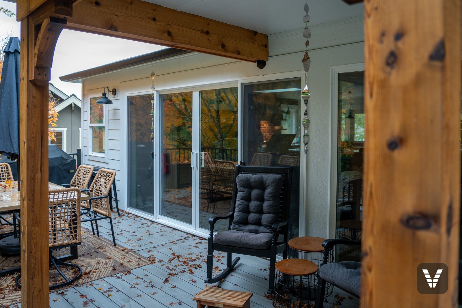 New Milgard Trinsic V300 four-panel sliding door at the covered deck — Siding & Window Vault project in Bellingham, WA