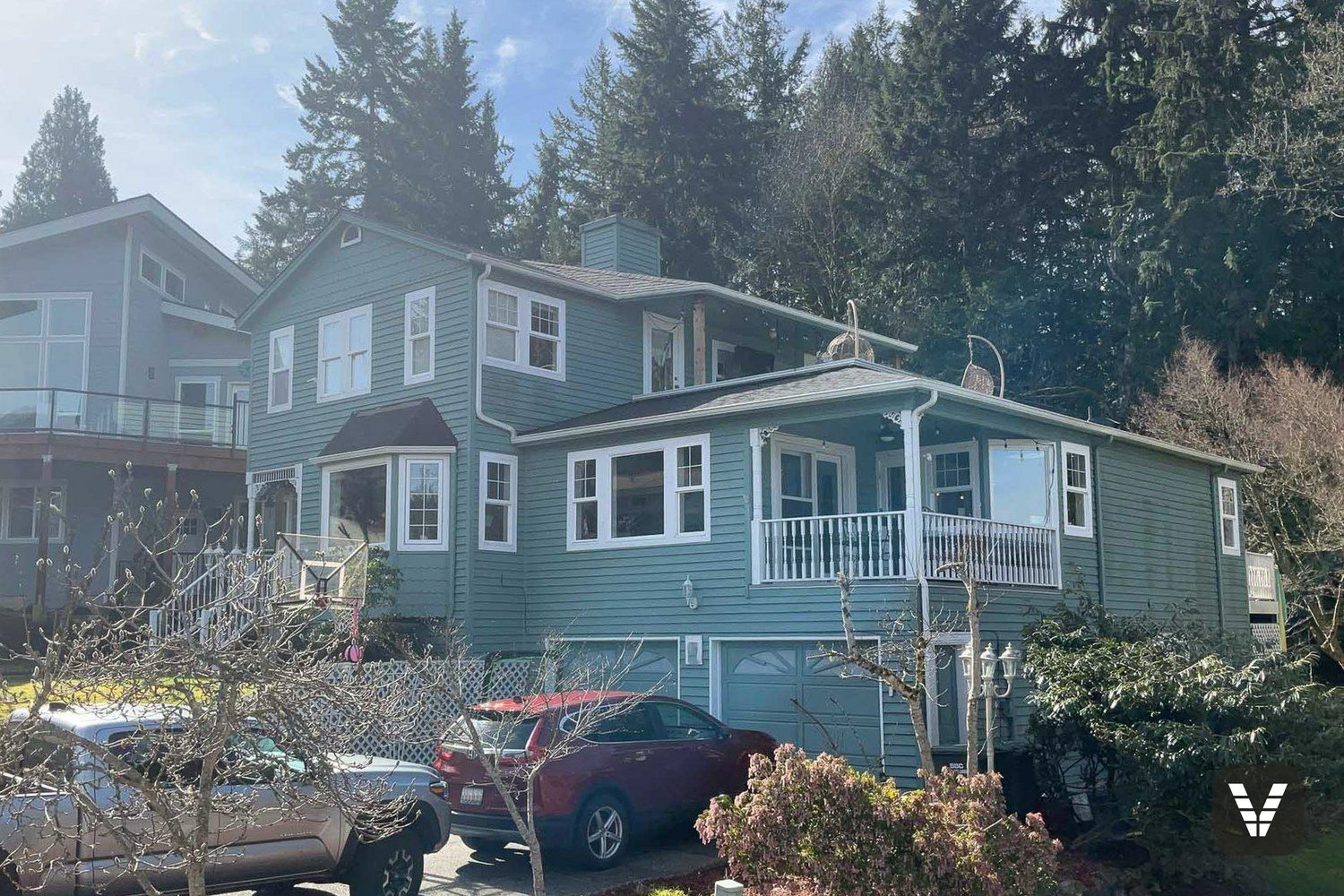 Before — street side with original teal lap siding — before, Bellingham, WA