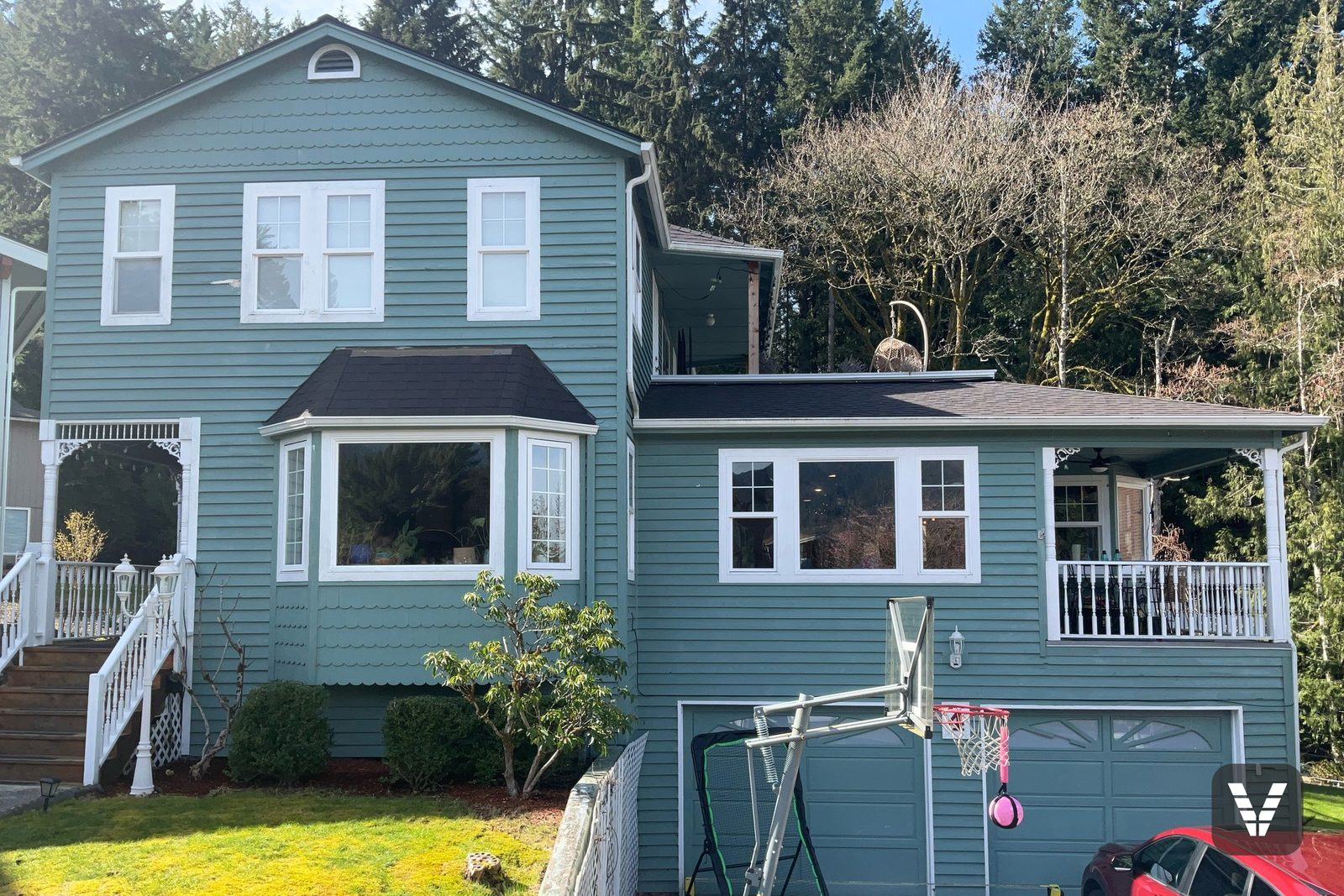 Before — front and bay window with teal lap siding — before, Bellingham, WA