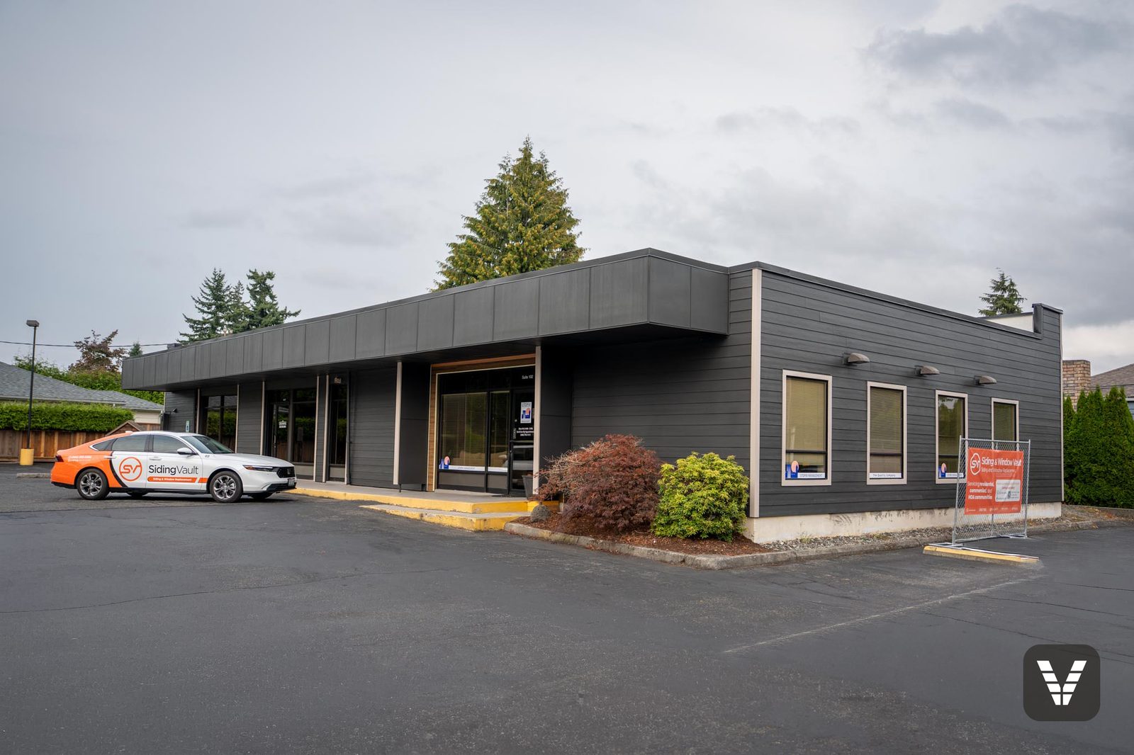 Completed commercial James Hardie siding replacement on a multi-tenant office building in Bellingham, WA