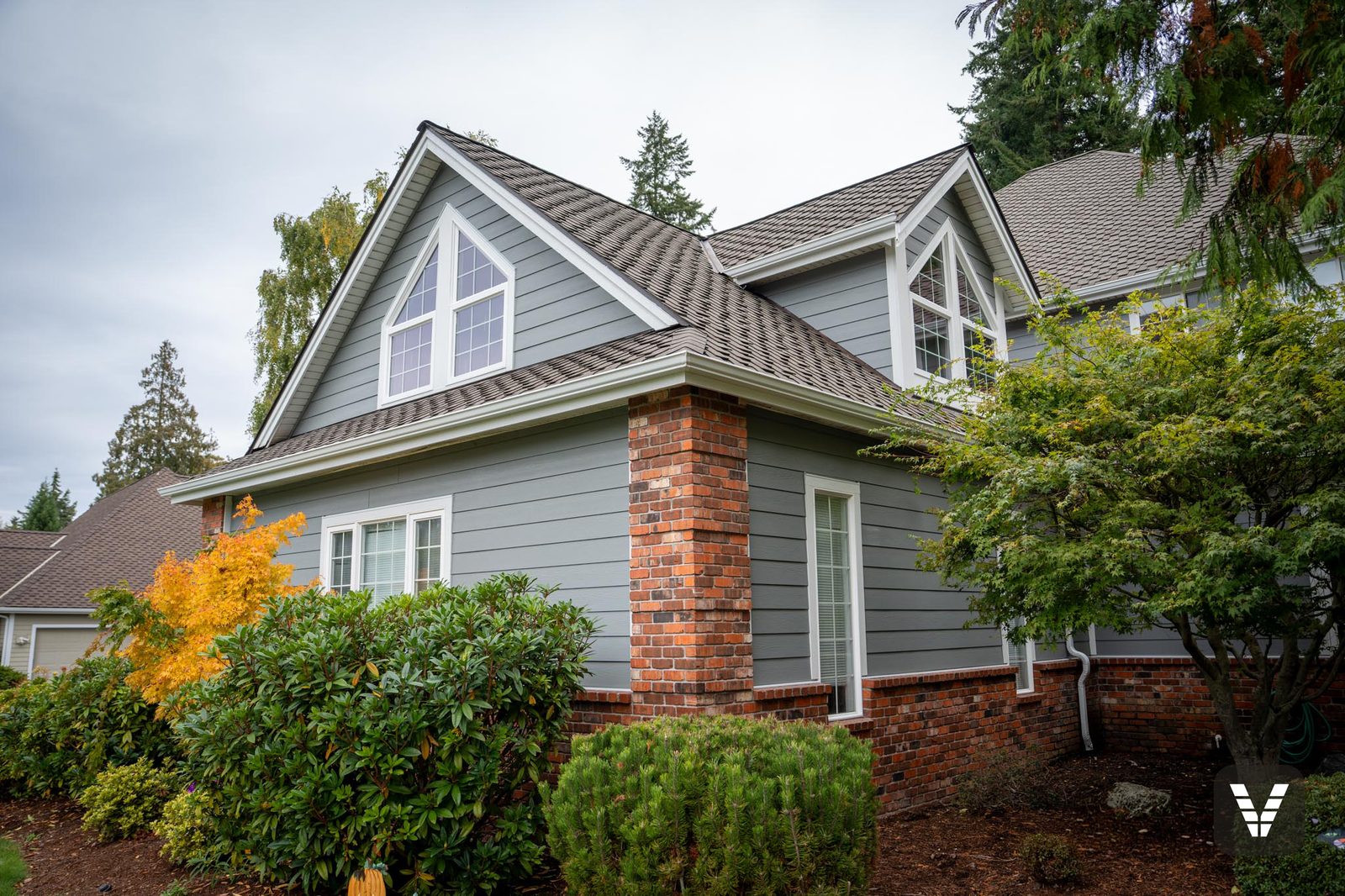 The finished view — front gable corner